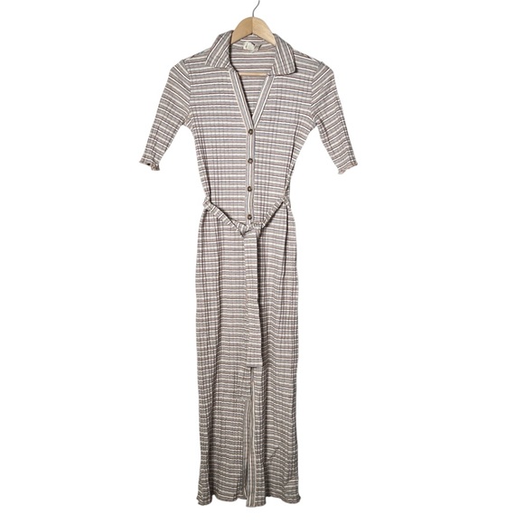 Nation LDT Enise cream blue striped knit button-down belted maxi dress XS B196 - Picture 4 of 8